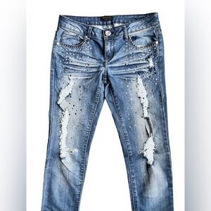 UK2LA Rhinestone Distressed Skinny Jeans Size 5